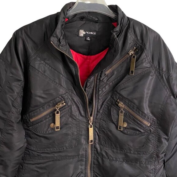Yoki Black Nylon Jacket Polyester Filling Zipper Pocket Details Woman's Medium - Picture 11 of 12